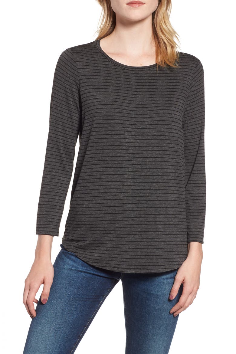 Gibson x Living in Yellow Alice Stripe Jersey Top (Nordstrom Exclusive), Main, color, CHARCOAL/ BLACK