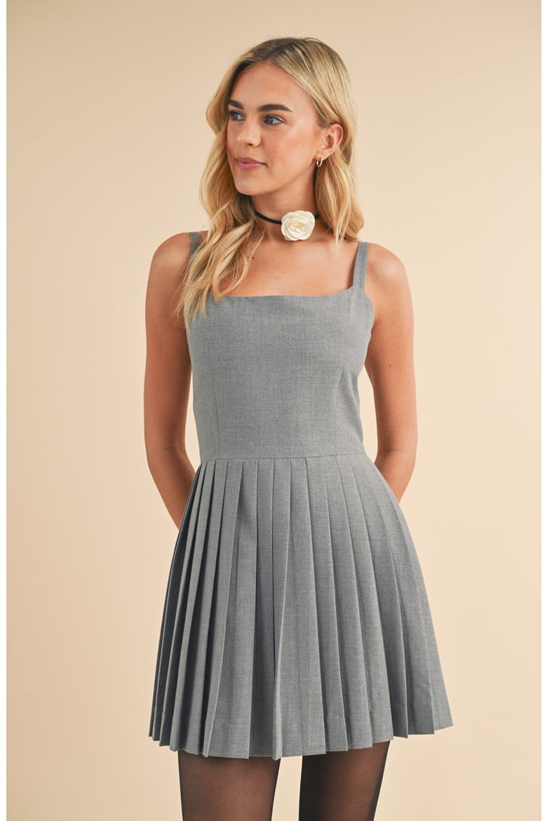 Accordion Pleat Skater Dress, Alternate, color, HEATHER GREY