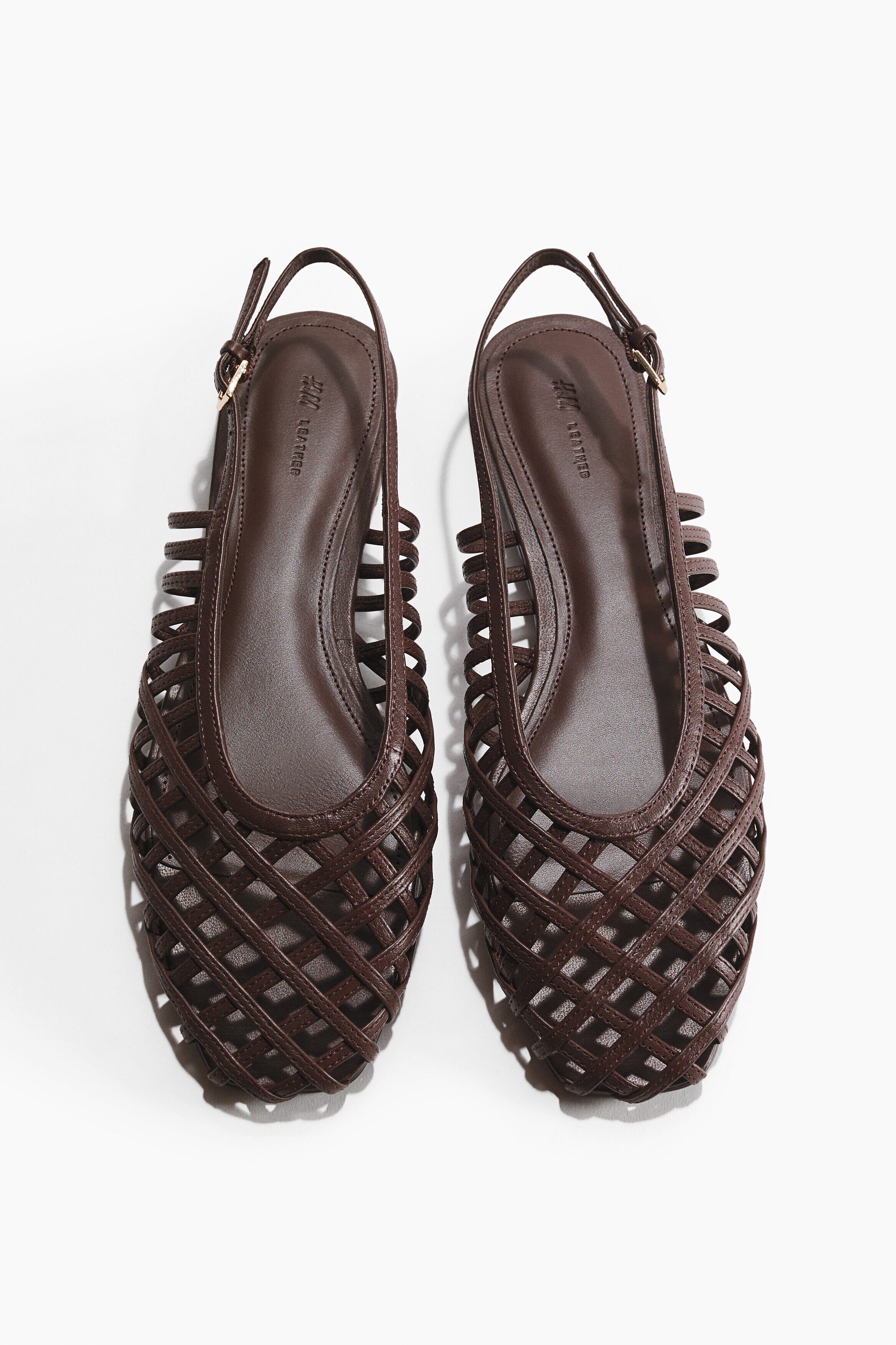 H&M Leather Slingbacks, Main, color, Dark Brown