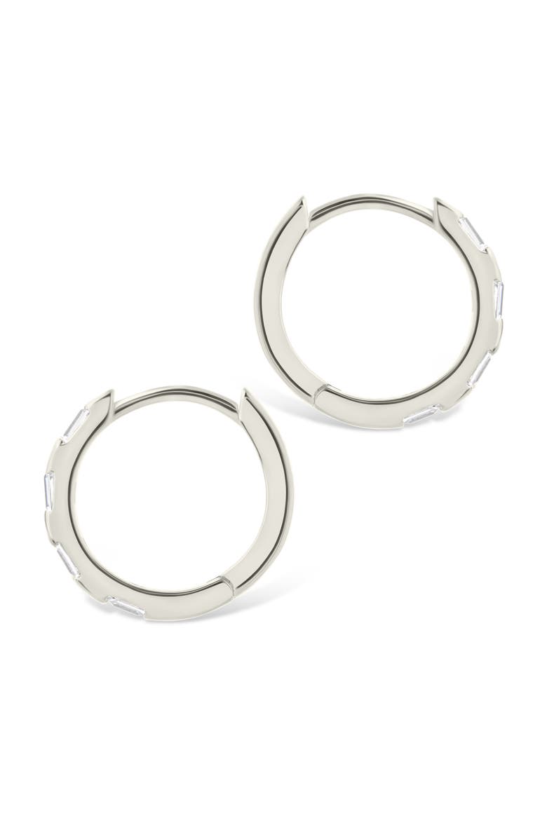 Cubic Zirconia Baguette Hoop Earrings, Alternate, color, SILVER