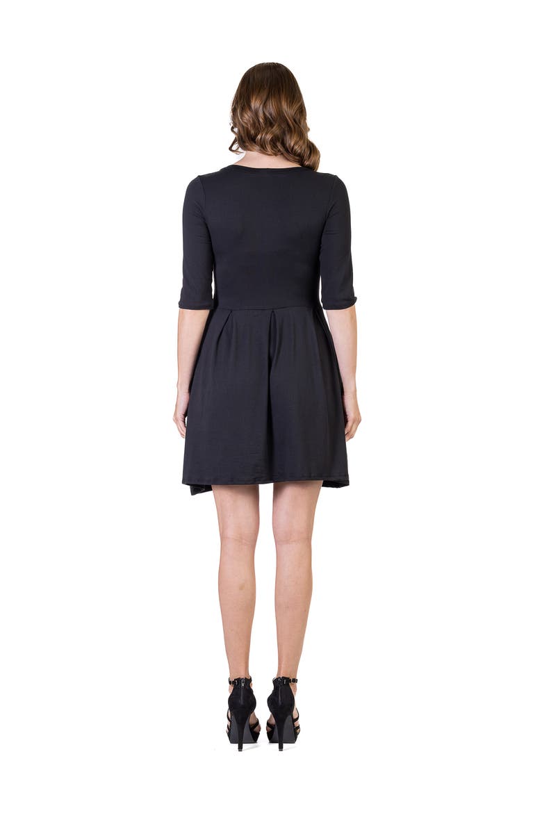 Three Quarter Sleeve Fit and Flare Mini Dress, Alternate, color, Black