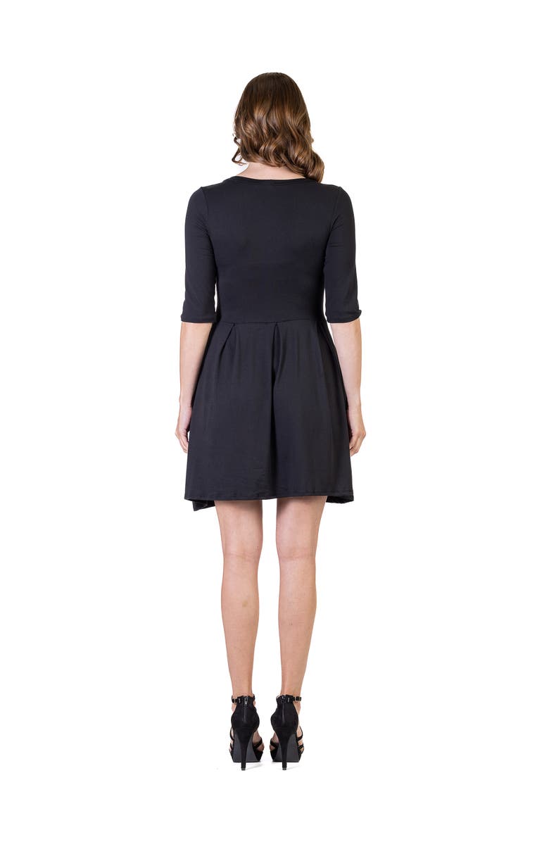 24seven Comfort Apparel Three Quarter Sleeve Fit and Flare Mini Dress, Alternate, color, Black