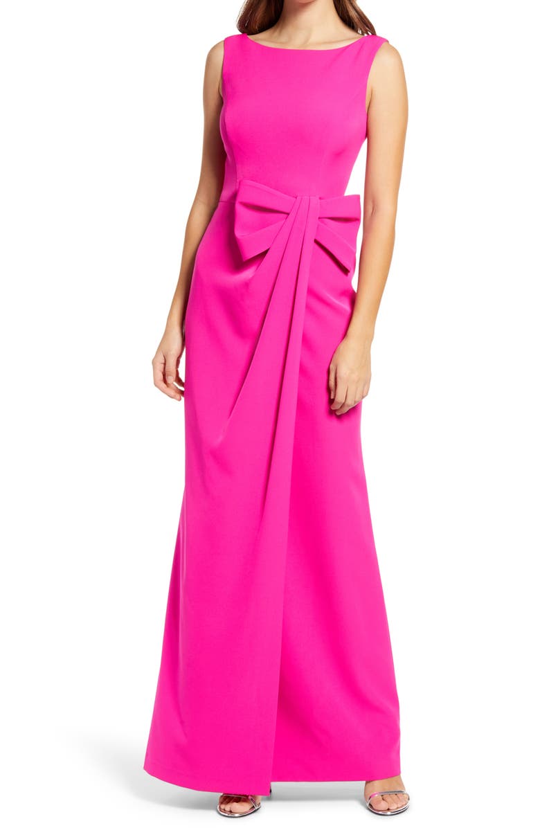 Eliza J Bow Detail Crepe Gown, Main, color, 