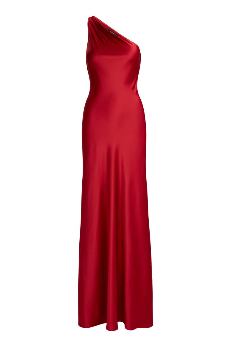 Satin Charmeuse One-Shoulder Gown, Alternate, color, RALPH RED