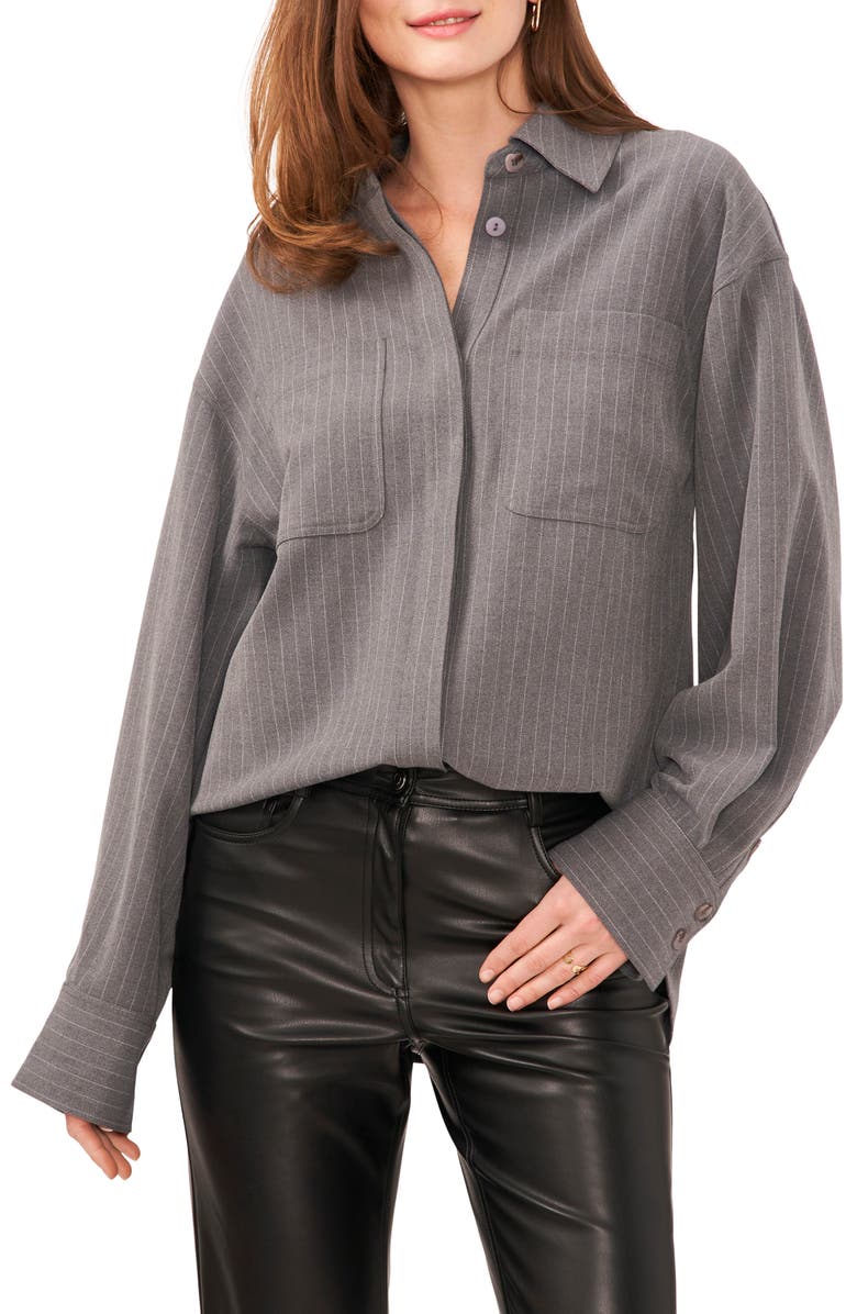 Vince Camuto Pinstripe Oversize Shirt Jacket, Alternate, color, Steel Heather
