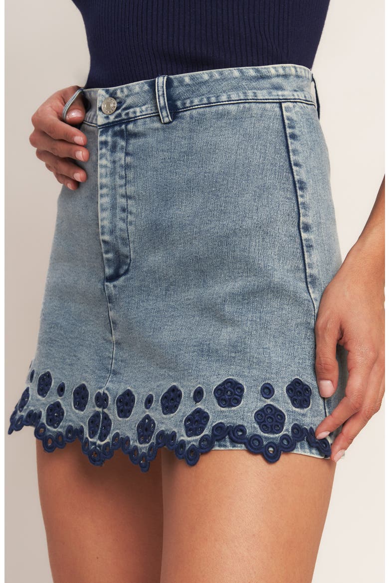 Embroidered Denim Miniskort, Alternate, color, ACID BLUE