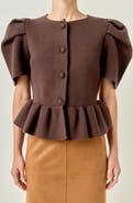 English Factory Puff Sleeve Peplum Top