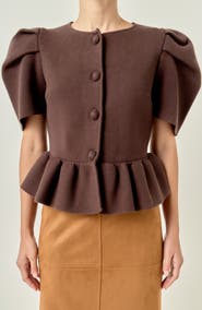 English Factory Puff Sleeve Peplum Top