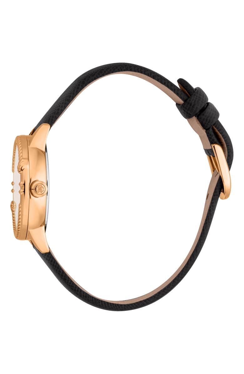 Roberto Cavalli Snake Textured Crystal Quartz Leather Strap Watch, 30mm, Alternate, color, Black/ Rose Gold