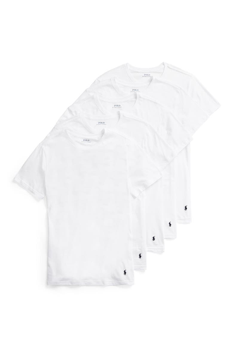 5-Pack Slim Fit Logo Embroidered Crewneck Undershirts, Main, color, WHITE/WHITE