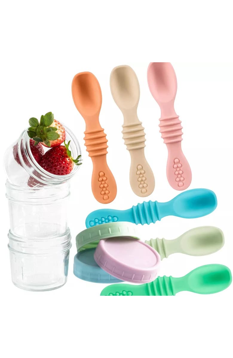 Sperric Glass Baby Food Storage Jars and Silicone Baby Spoons Set, Alternate, color, Multicolor