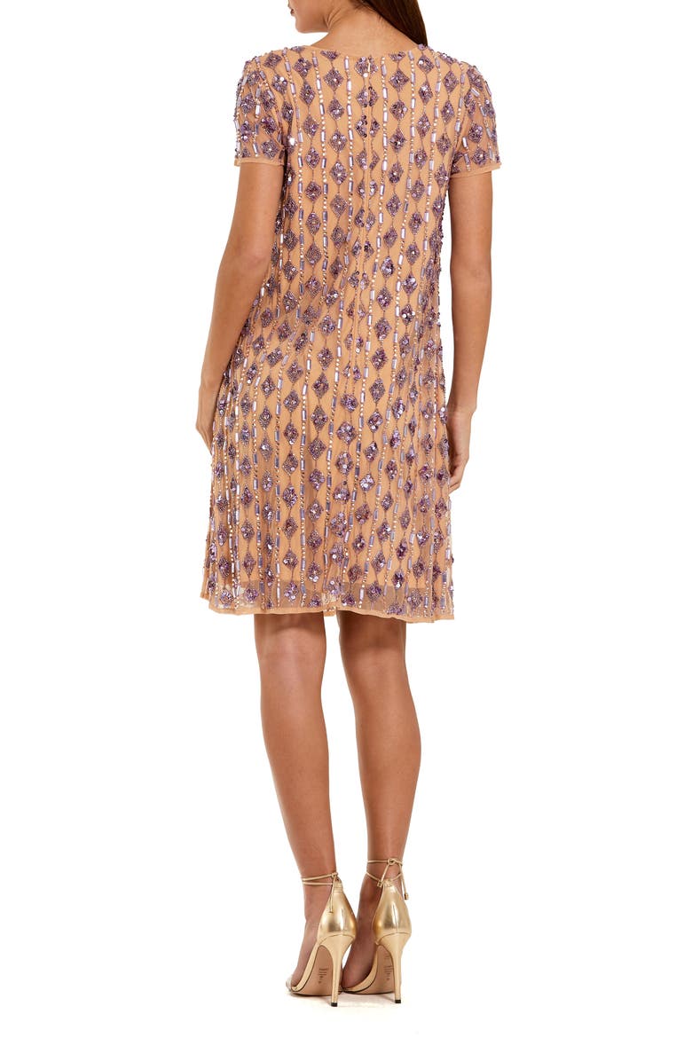 Mesh Beaded Cap Sleeve A Line Above Knee Dress, Alternate, color, Nude Lilac
