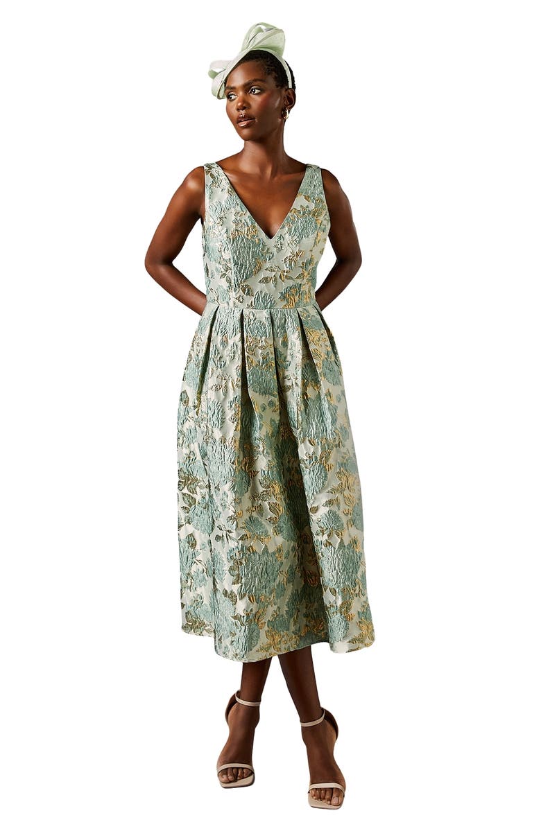 Coast V-Neck Jacquard Midi Dress, Main, color, Sage