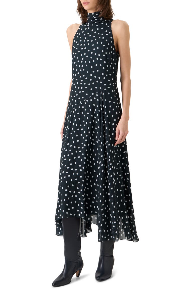 Polka Dot Georgette Dress, Alternate, color, BLACK-CREAM
