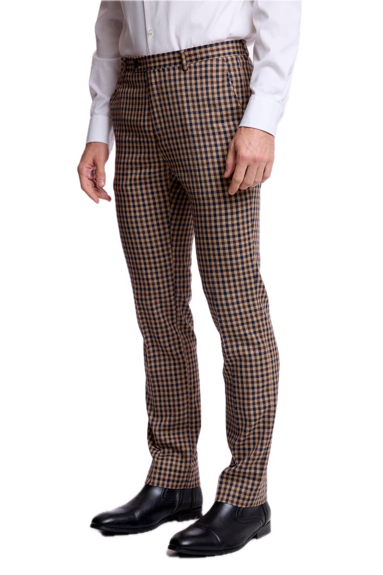 Downing Slim Fit Gingham Pants, Alternate, color, BROWN NAVY TAN GINGHAM