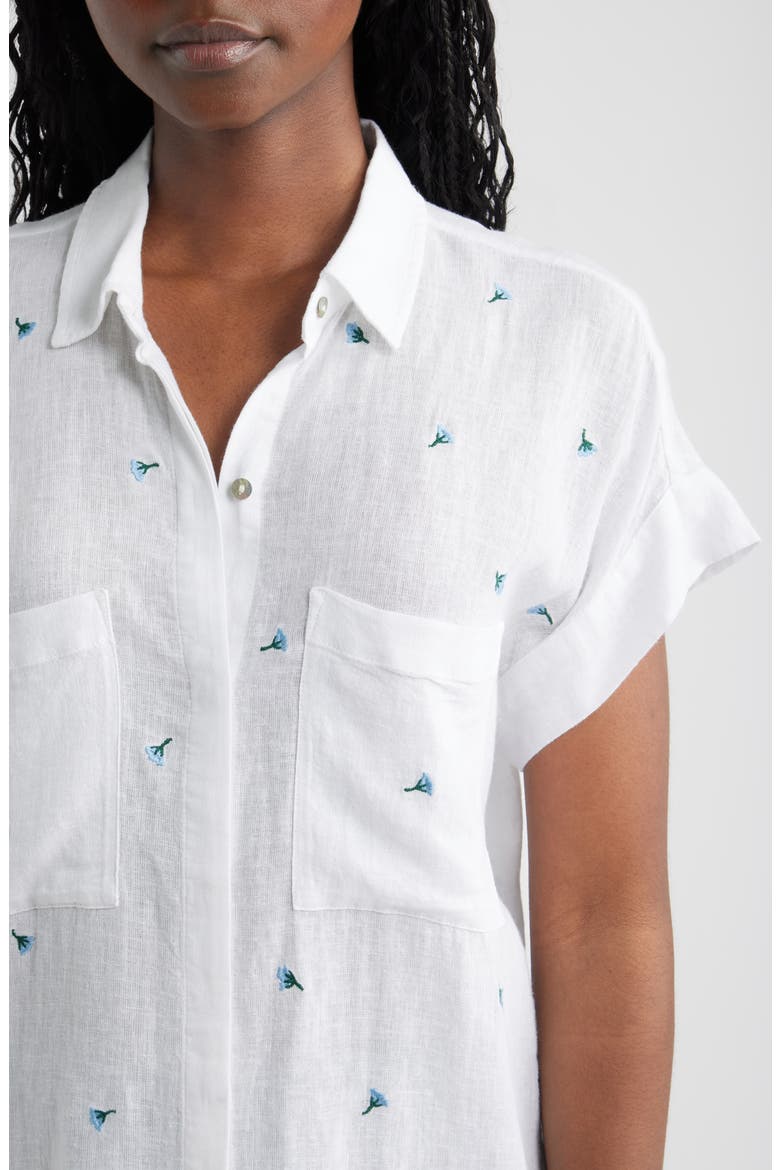 Cito Floral Embroidered Linen Blend Button-Up Shirt, Alternate, color, BLUEBELL CARNATIONS