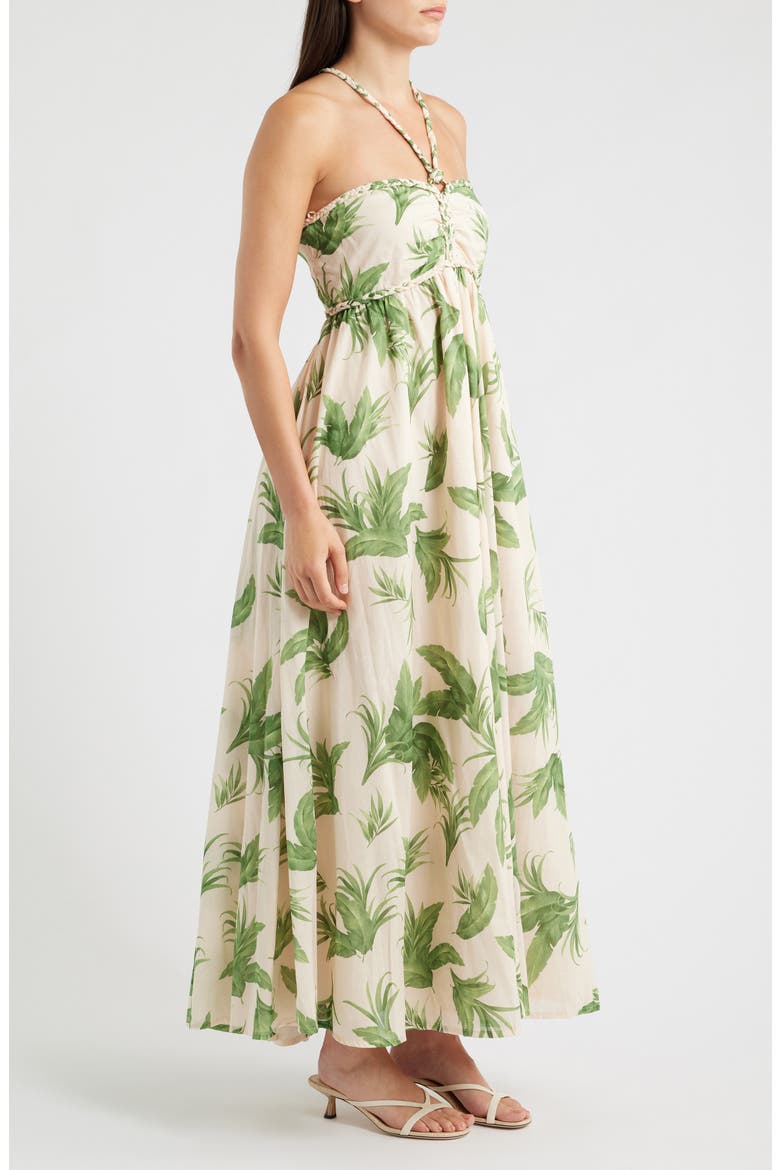 Ruched Halter Neck Cotton Maxi Sundress, Alternate, color, TENDRIL