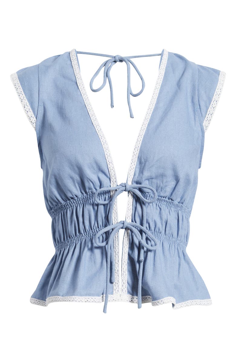 WAYF Clara Tie Front Linen Blend Top, Alternate, color, Chambray Blue