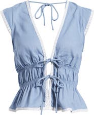 WAYF Clara Tie Front Linen Blend Top