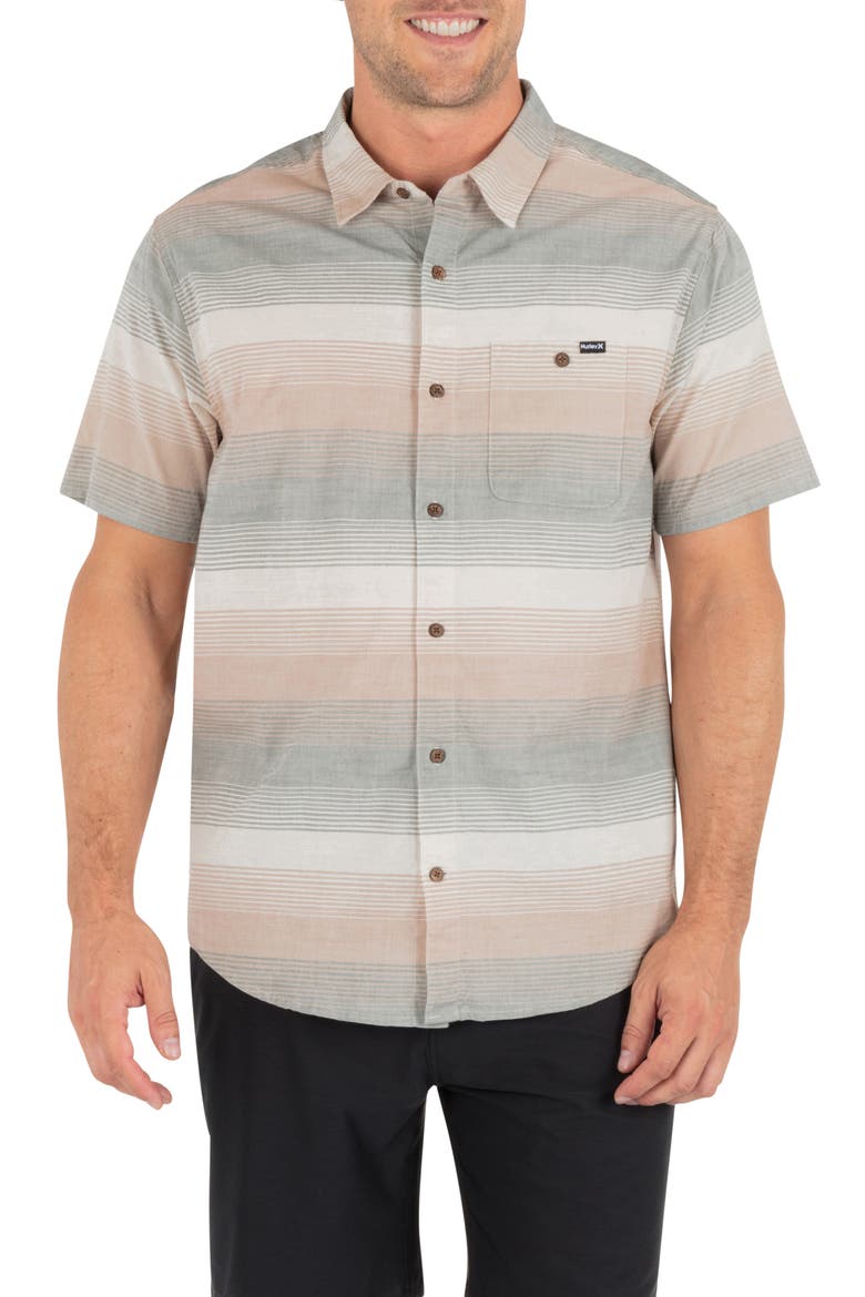 Lido Stripe Short Sleeve Button-Up Shirt, Main, color, GREAT WHITE