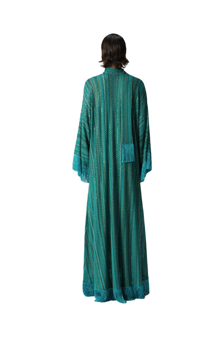 Missoni Zigzag Kaftan With Sequins And V-neck And Removable Scarf