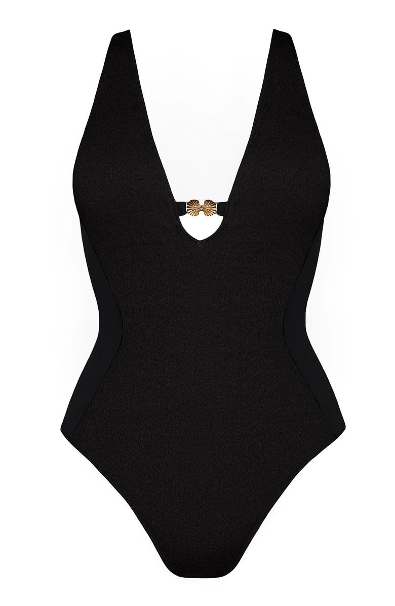 TA3 Mega Sculpting Plunge Keyhole Cheeky Cut One-Piece Swimsuit, Alternate, color, Crinkle Black