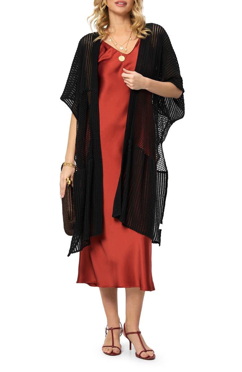 SAACHI Open Knit Cover-Up, Main, color, Black