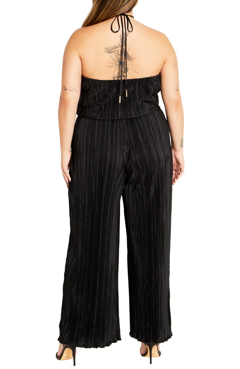 City Chic Chelo Plissé Halter Jumpsuit, Alternate, color, Black