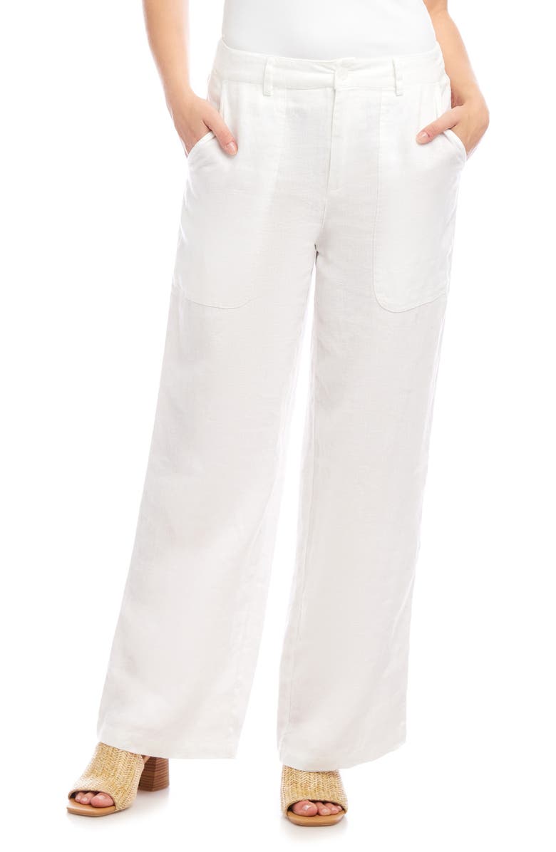 Karen Kane Patch Pocket Wide Leg Linen Pants, Main, color, Off White