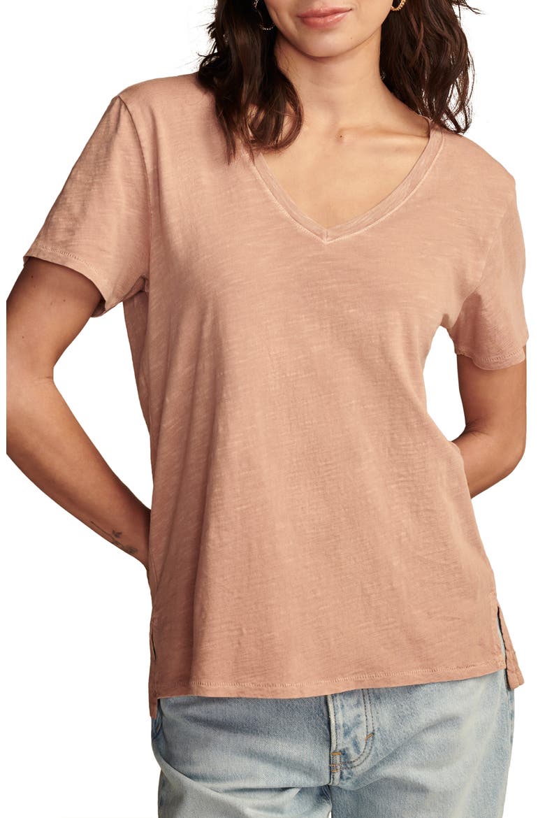 Classic V-Neck Cotton Blend T-Shirt, Main, color, MOCHA MOUSSE