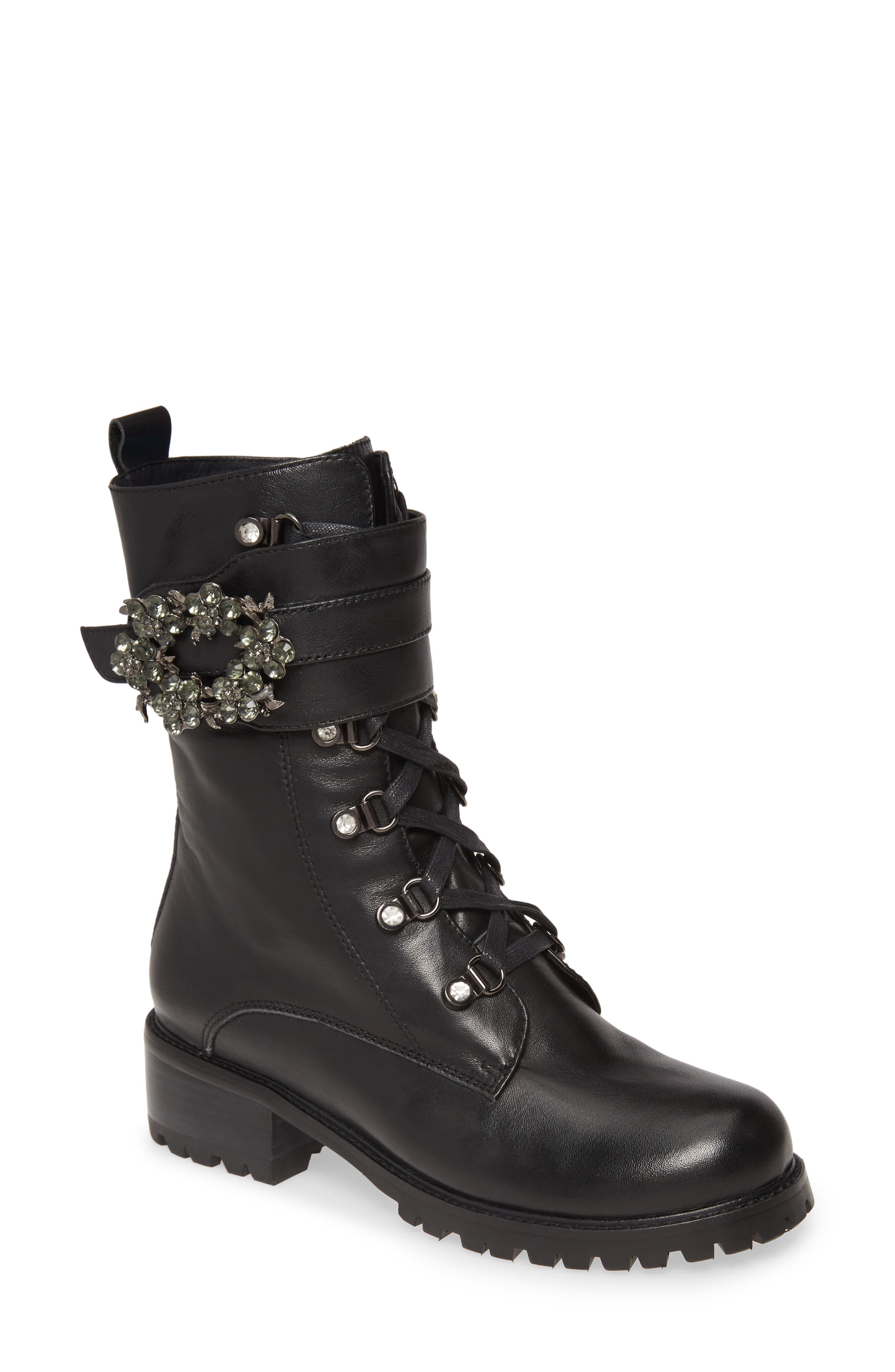 Win Brooch Combat Boot, Main, color, BLACK LEATHER