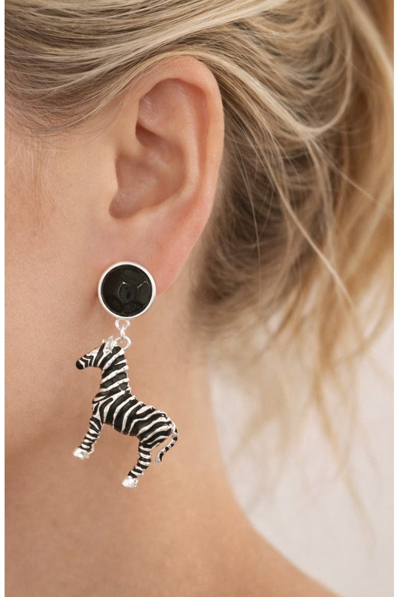 Zebra Drop Earrings, Alternate, color, SILVER