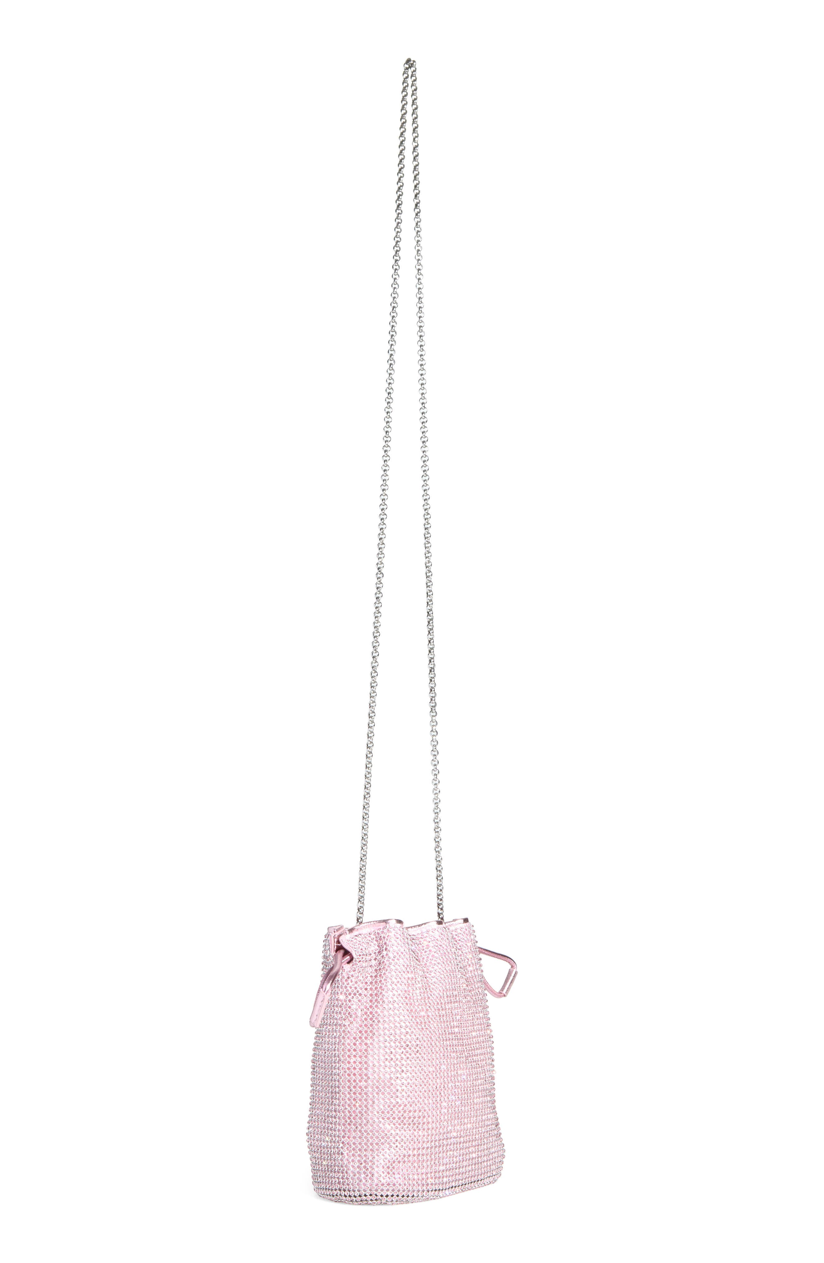 Eyes Crystal Mesh Drawstring Pouch, Alternate, color, PINK