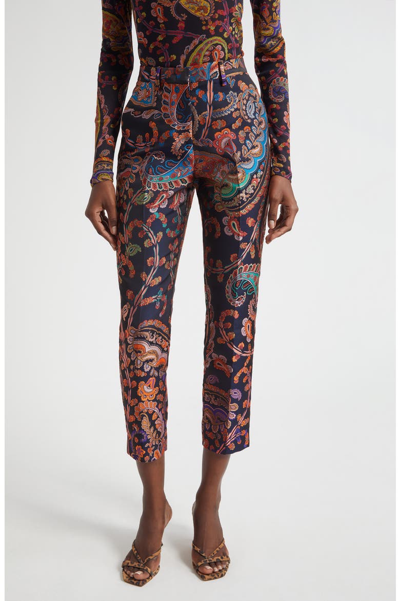 Bristol Paisley Jacquard Ankle Trousers, Main, color, MULTICOLOUR ON BLUE BASE