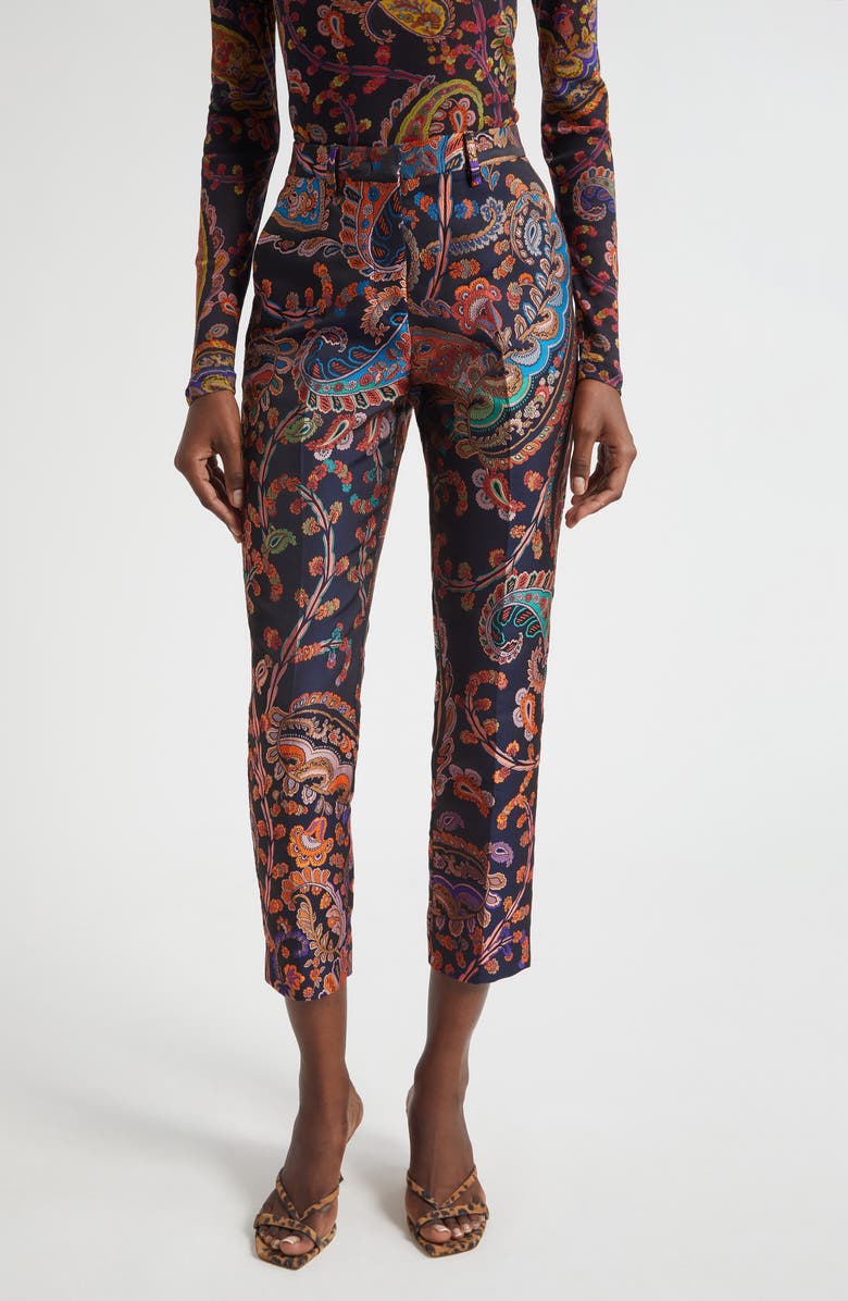 Etro Bristol Paisley Jacquard Ankle Trousers, Main, color, Multicolour On Blue Base