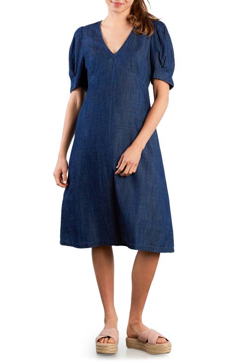 Blossom Puff Sleeve Denim Dress