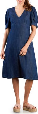Wash Lab Denim Blossom Puff Sleeve Denim Dress
