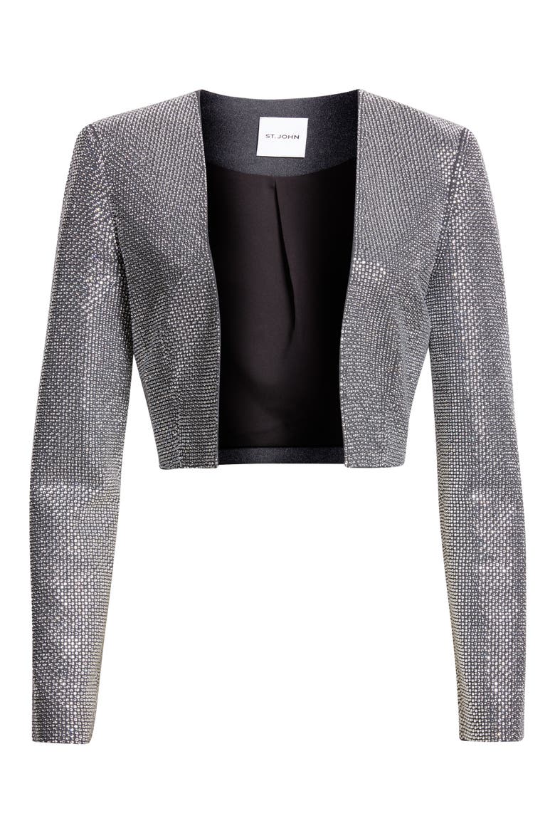 Crystal Embellished Crop Jacket, Alternate, color, DARK GREY MELANGE