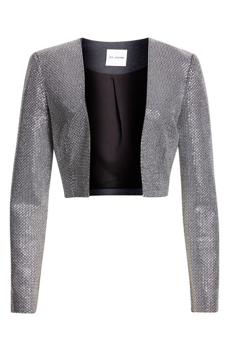 ST. JOHN Crystal Embellished Crop Jacket, Alternate, color, Dark Grey Melange