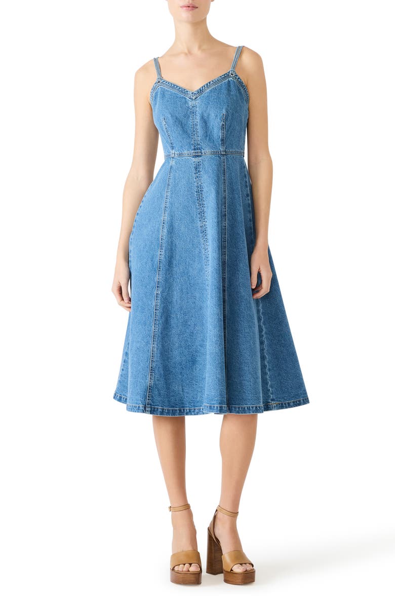 Steve Madden Harley Denim A-Line Dress, Main, color, Medium Blue