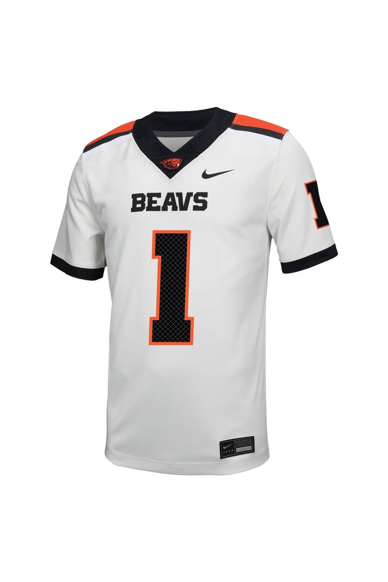 Men's Nike #1 White Oregon State Beavers Road Replica Football Jersey, Alternate, color, White