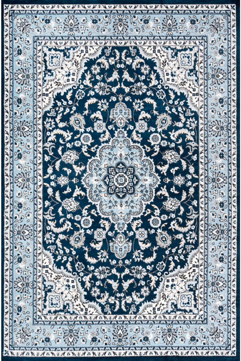 Palmette Modern Persian Floral Area Rug, Main, color, Navy/Blue