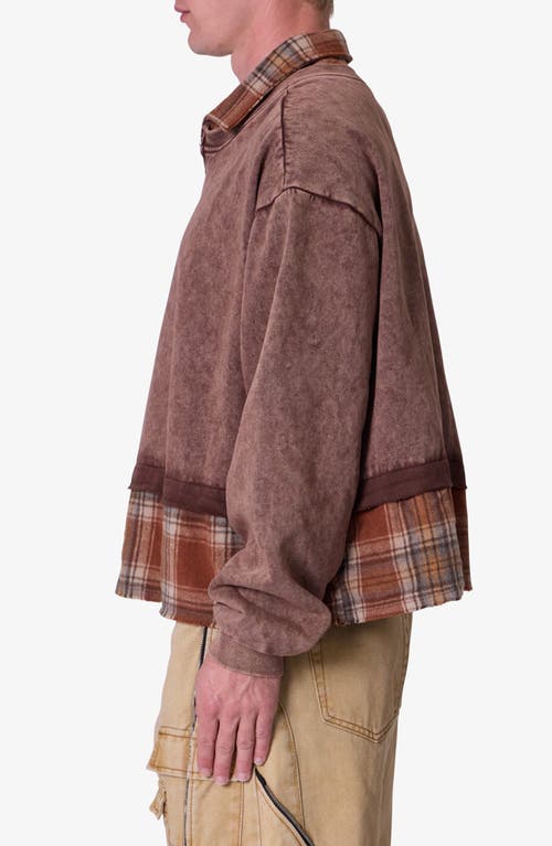 Mnml Plaid Flannel Layered Look Crewneck Sweatshirt In Brown