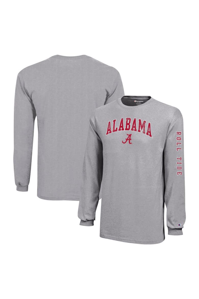 Youth Champion Gray Alabama Crimson Tide Distressed Arch Over Logo Long Sleeve T-Shirt, Main, color, Gray