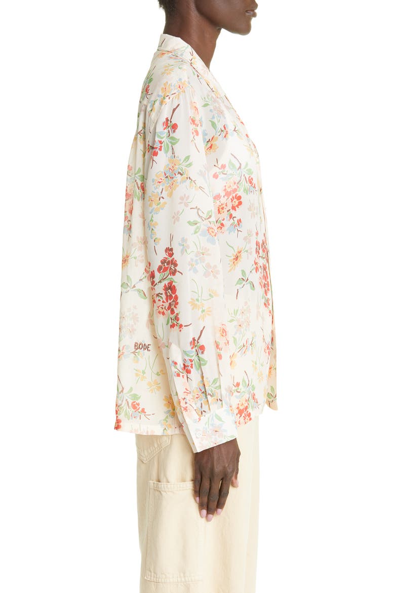Flowering Crabapple Sheer Long Sleeve Silk Button-Up Shirt, Alternate, color, MULTI