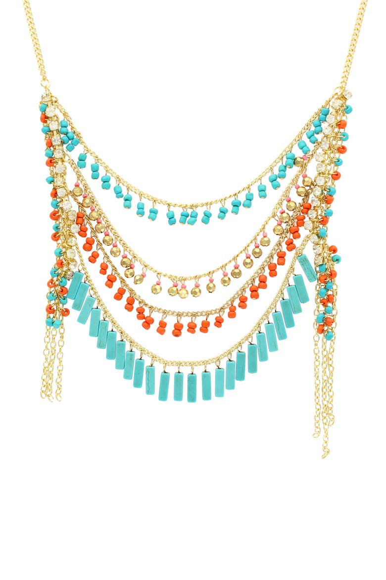 Jaila Bead Bib Necklace, Main, color, ANTIQUE GOLD/ BLUE GREEN MULTI