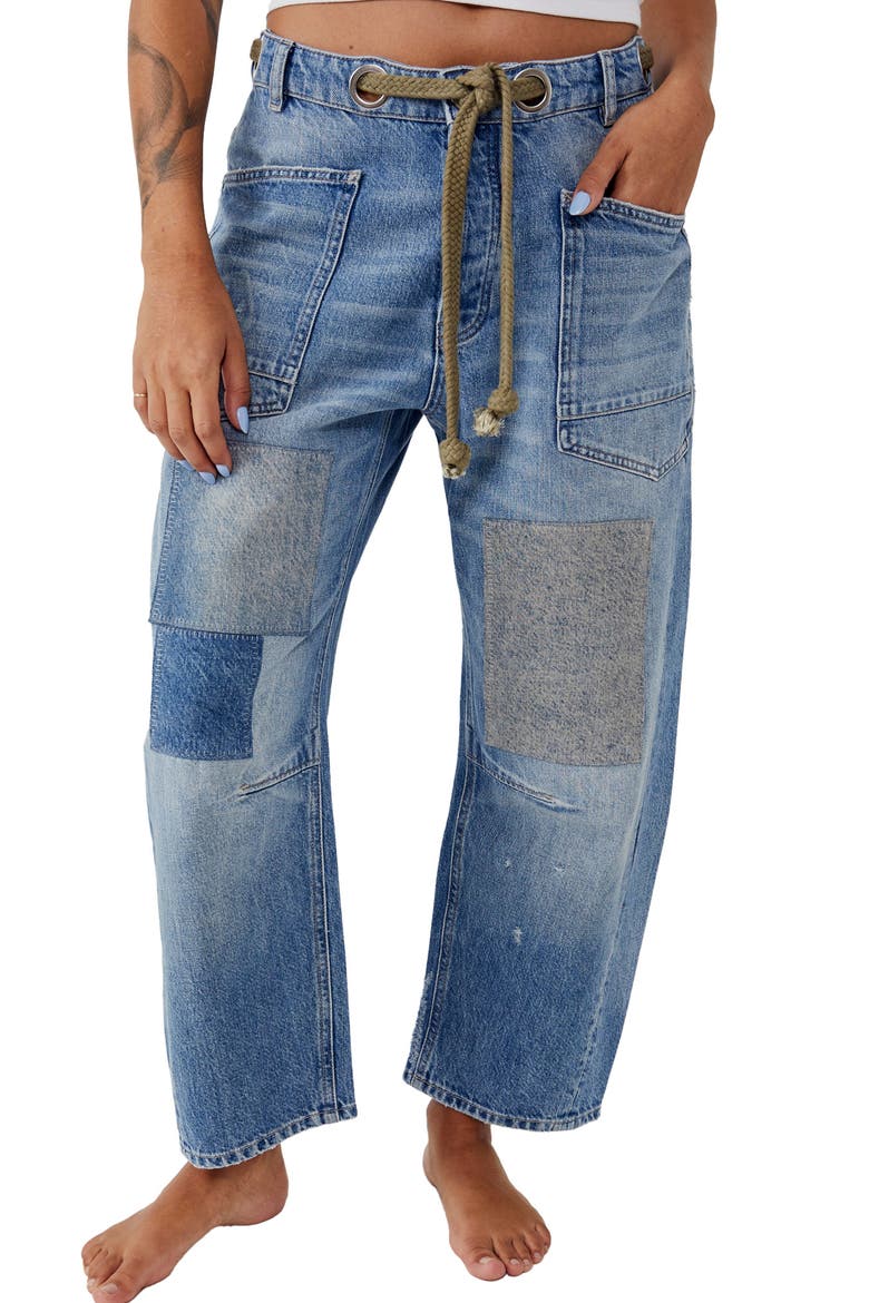 Moxie Mid Rise Low Slung Tie Waist Nonstretch Jeans, Main, color, TRUEST BLUE