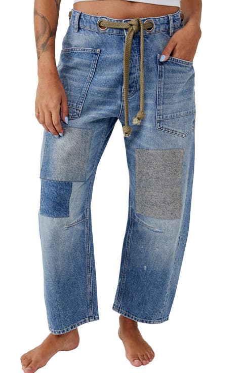 Moxie Mid Rise Low Slung Tie Waist Nonstretch Jeans