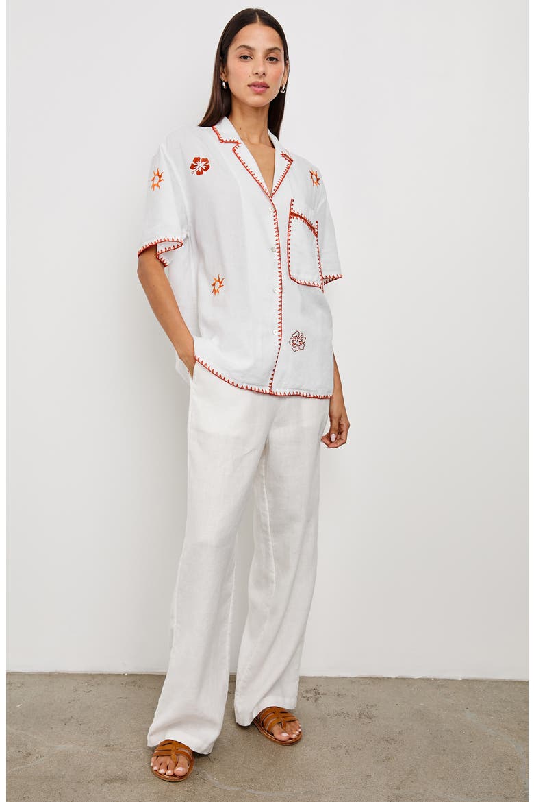 Island Embroidered Linen Blend Camp Shirt, Alternate, color, WHITE