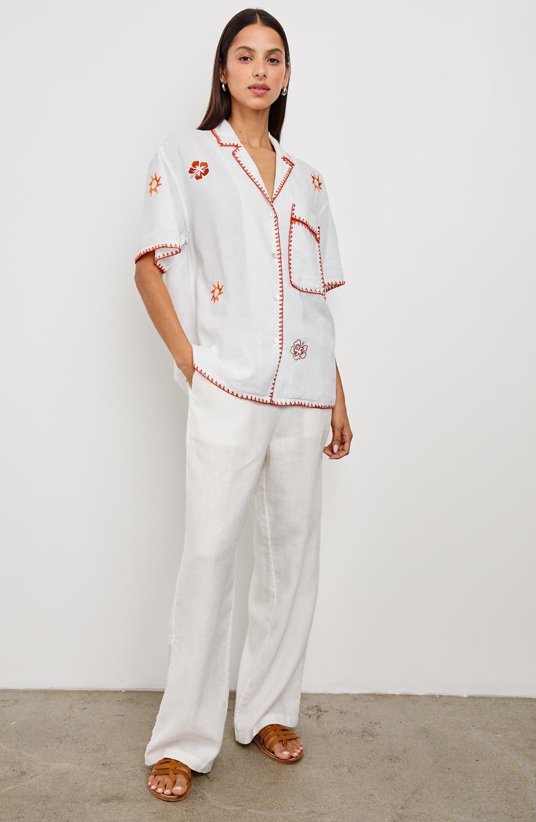 Rails Island Embroidered Linen Blend Camp Shirt, Alternate, color,